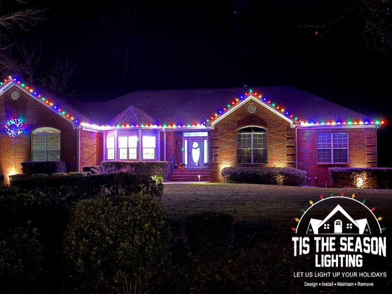 Multi-colored LED Christmas lights installed Multi-colored LED Christmas lights installed